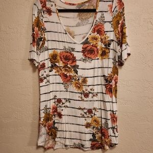 Maurices Floral Striped V-Neck Tee
